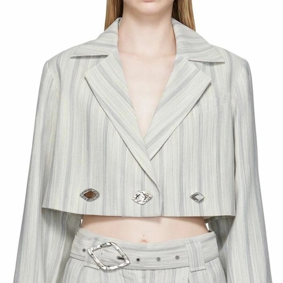 GANNI Cropped Striped Grey Blazer - Picture 8 of 9